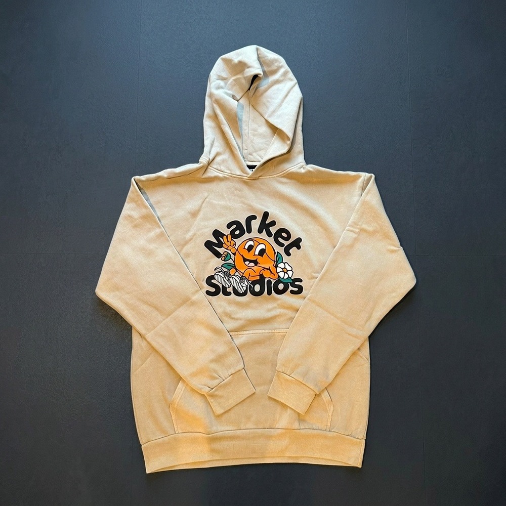 Market Studios Basketball Graphic Hoodie Sand Beige Garment Dyed Mens XL P17315